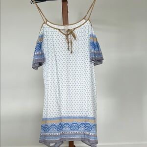 Free People/ Bohemian Off-Shoulder Dress in Blue and White